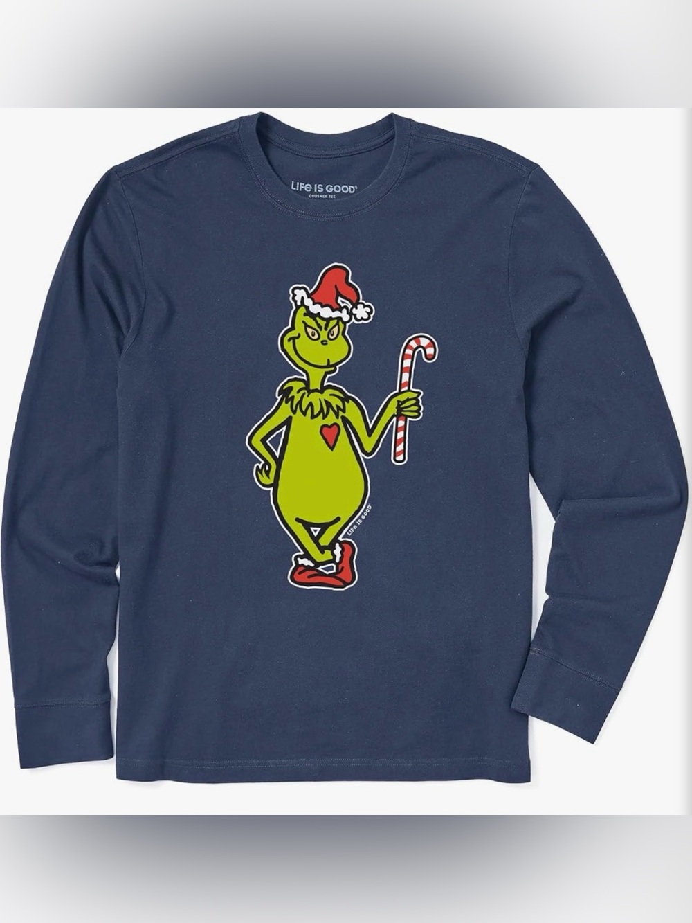 Life Is Good Navy Long-Sleeve Tee with Green Grinch Graphic - Picture 4 of 7